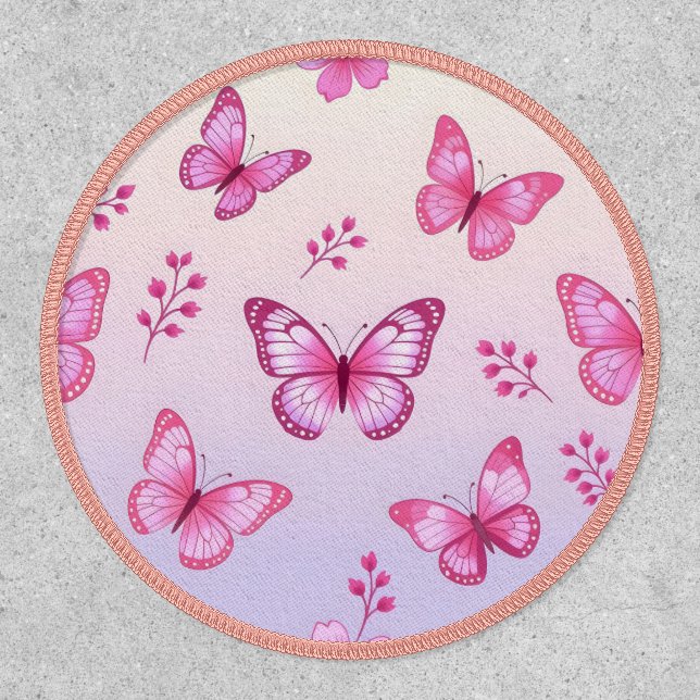 Pink butterflies and flowers pattern patch (Front)