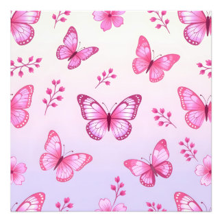 Pink butterflies and flowers pattern photo print