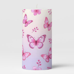 Pink butterflies and flowers pattern pillar candle