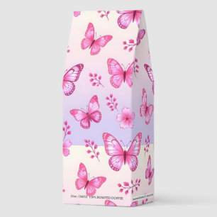 Pink butterflies and flowers pattern roasted coffee