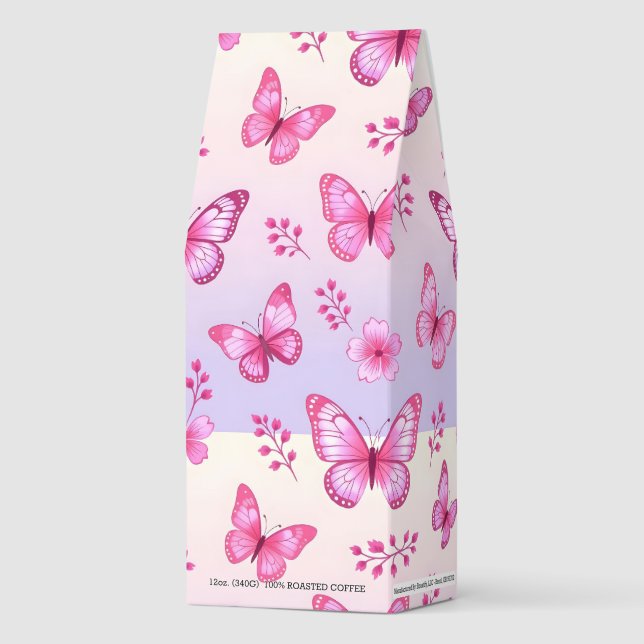 Pink butterflies and flowers pattern roasted coffee (Front)