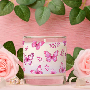 Pink butterflies and flowers pattern scented candle