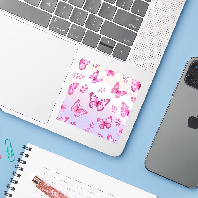 Pink butterflies and flowers pattern sticker (Laptop w/ iPhone)