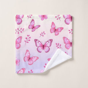 Pink butterflies and flowers pattern wash cloth