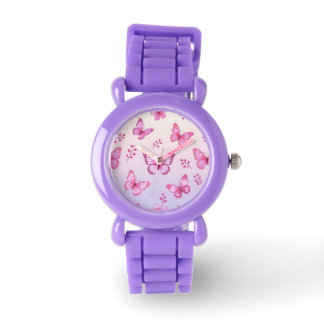 Pink butterflies and flowers pattern watch