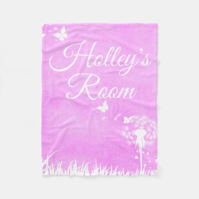 Pink Butterflies and Hearts Personalized Fleece Blanket (Front)