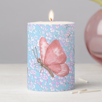 Pink Butterflies And Stars Pillar Candle by FairyWoods at Zazzle