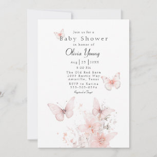 Pink Butterflies Baby Shower Invitation
