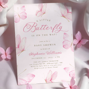 Pink Butterflies Baby Shower  Invitation