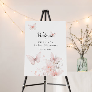 Pink Butterflies Baby Shower Welcome Foam Board