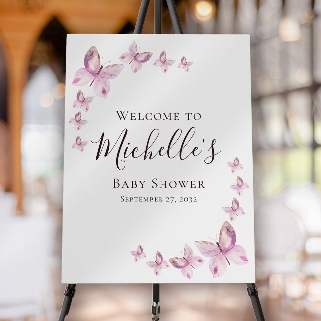 Pink Butterflies Baby Shower Welcome Sign (Creator Uploaded)