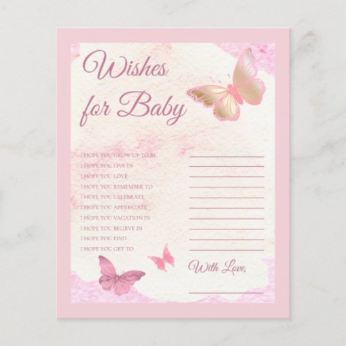 Pink Butterflies Baby Shower Wishes for Baby