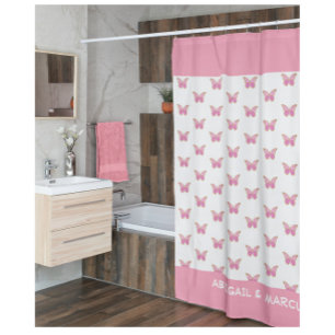 Pink Butterflies Bath Shower Curtain
