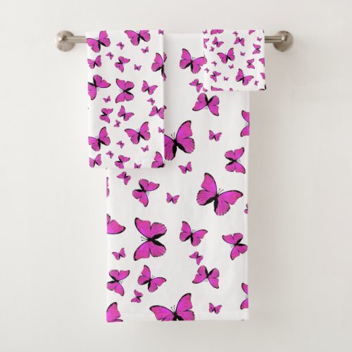 Pink butterflies bath towel set