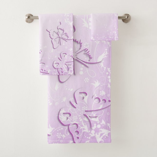 Pink butterflies bath towel set (Insitu)
