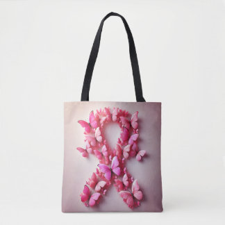 Pink Butterflies Breast Cancer Ribbon Tote