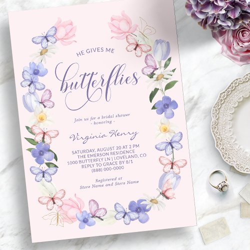 Pink Butterflies Bridal Shower Invitation