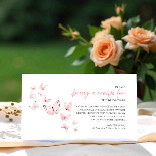 Pink Butterflies Bridal Shower Recipe Request Card
