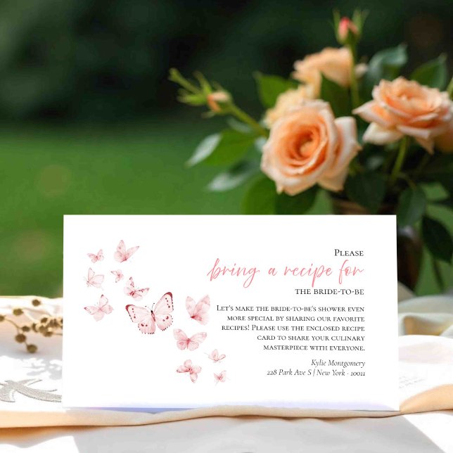 Pink Butterflies Bridal Shower Recipe Request Card (Creator Uploaded)
