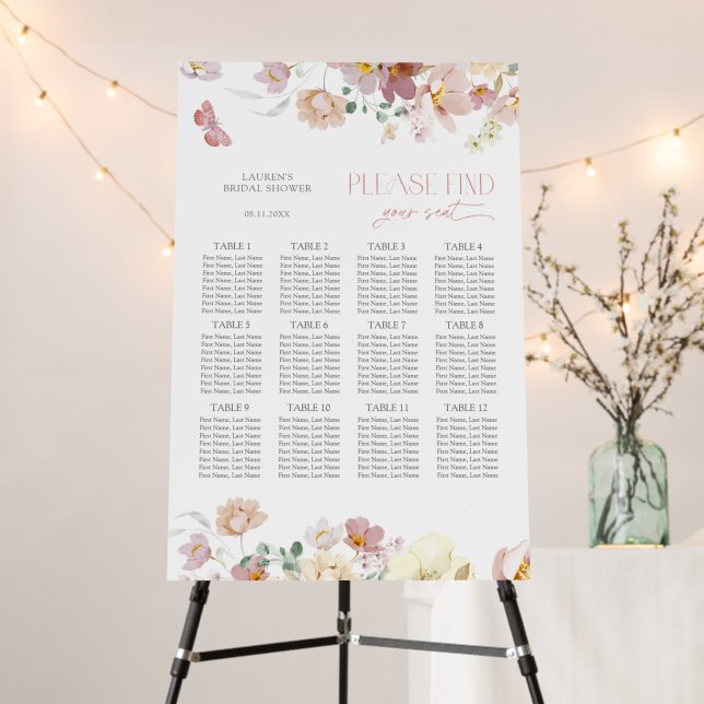 Pink Butterflies Bridal Shower Seating Chart Foam Board (In Situ (Stand))