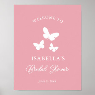 Pink Butterflies Bridal Shower Welcome Poster
