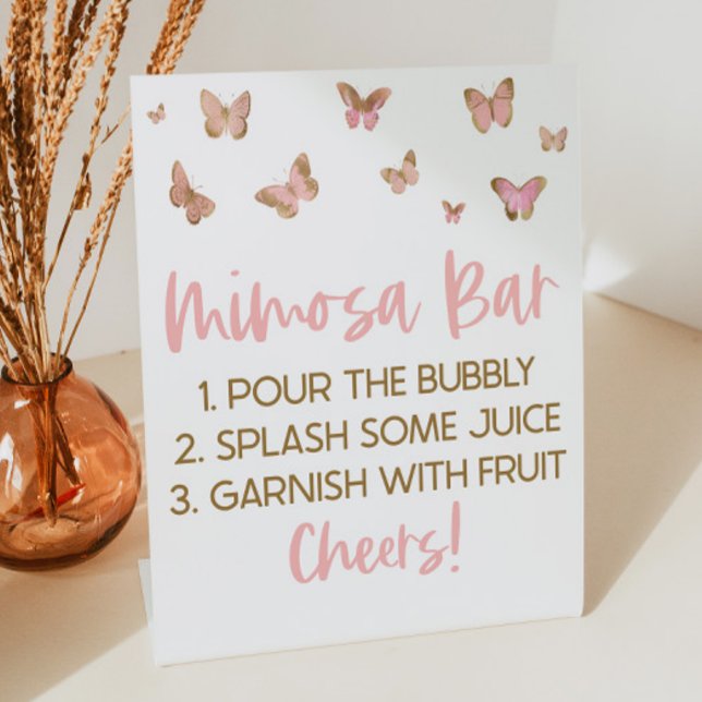 Pink Butterflies Brunch Mimosa Bar Pedestal Sign (Creator Uploaded)