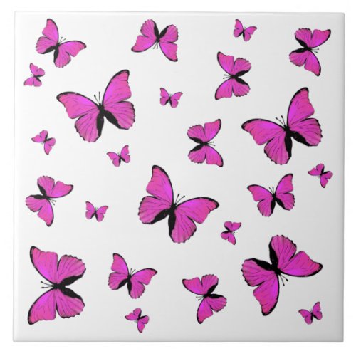 Pink butterflies ceramic tile