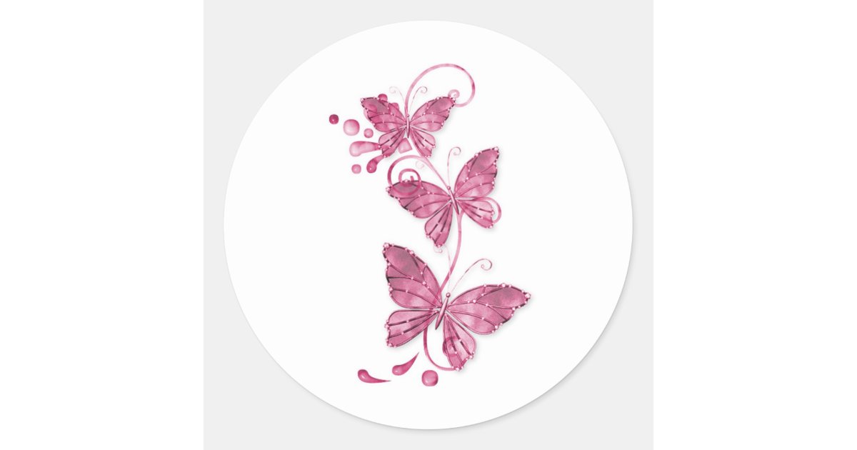 pink butterflies classic round sticker | Zazzle