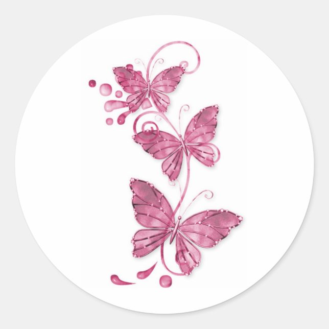 pink butterflies classic round sticker (Front)