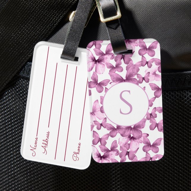 Pink Butterflies Custom Monogram Luggage Tag (Creator Uploaded)