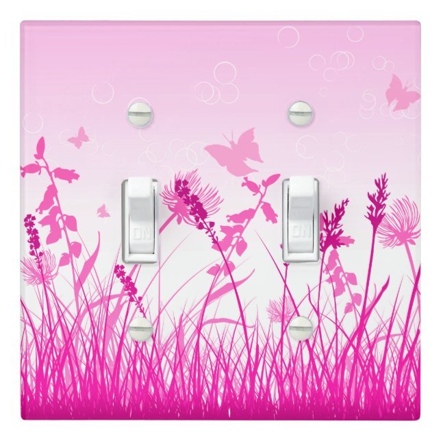 Pink Butterflies - Double Light Switch Cover (In Situ)