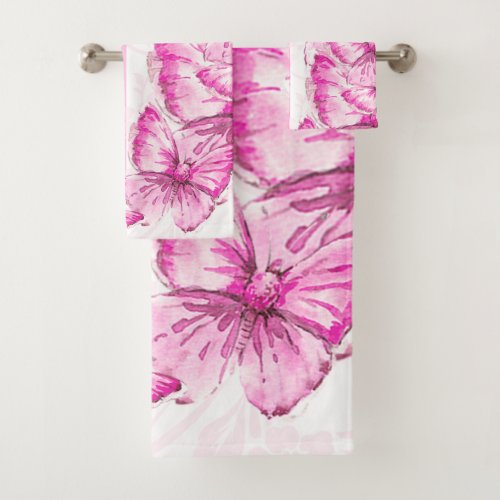 Pink Butterflies Duo_White Bath Towel Set
