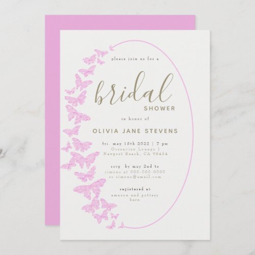 Pink Butterflies Elegant Boho Frame Bridal Shower Invitation