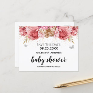 Pink Butterflies Floral Baby Shower Save the Date Postcard