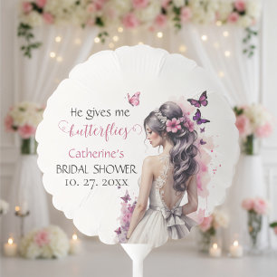 Pink Butterflies Floral Wedding Gown Bridal Shower Balloon