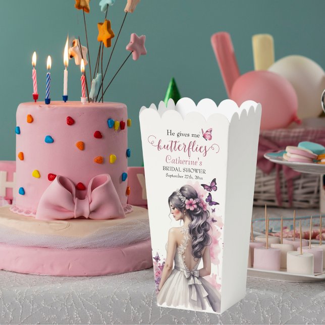 Pink Butterflies Floral Wedding Gown Bridal Shower Favor Boxes (Creator Uploaded)