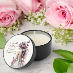 Pink Butterflies Floral Wedding Gown Bridal Shower Mini Candle Favors