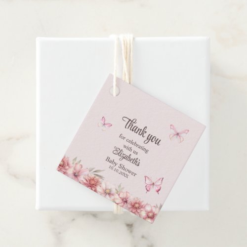 Pink Butterflies  Flowers Baby Shower Thank You  Favor Tags