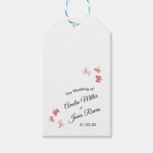Pink Butterflies Garden Romantic Simple Wedding  Gift Tags