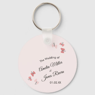 Pink Butterflies Garden Romantic Simple Wedding Keychain
