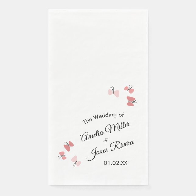 Pink Butterflies Garden Romantic Simple Wedding Paper Guest Towels (Front)