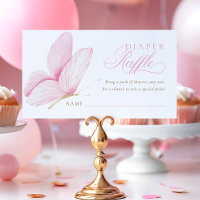 Pink Butterflies Girl Baby Shower Diaper Raffle