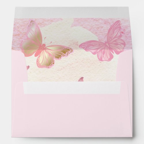Pink Butterflies Girl Baby Shower Envelope