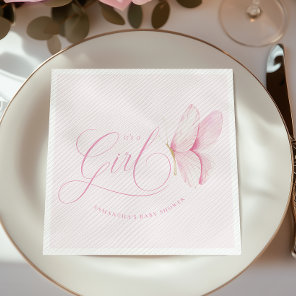 Pink Butterflies Girl Baby Shower Paper Napkins
