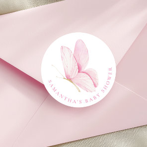 Pink Butterflies Girl Baby Shower Sticker