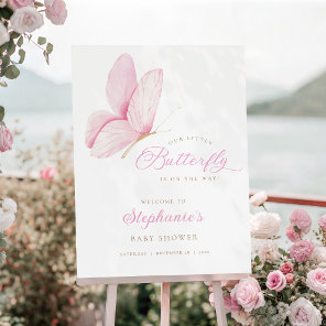 Pink Butterflies Girl Baby Shower Welcome Sign