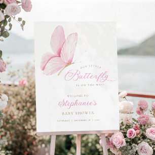 Pink Butterflies Girl Baby Shower Welcome Sign