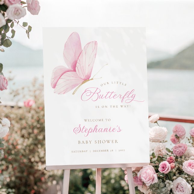 Pink Butterflies Girl Baby Shower Welcome Sign (Creator Uploaded)