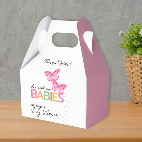 Pink Butterflies Girl Twins Baby Shower Thank You Favor Boxes