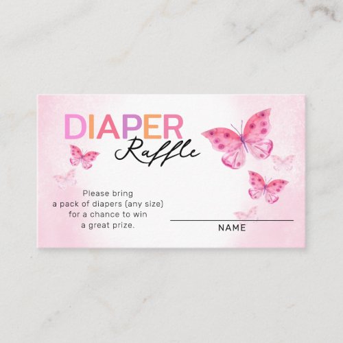 Pink Butterflies Girls Baby Shower Diaper Raffle Enclosure Card